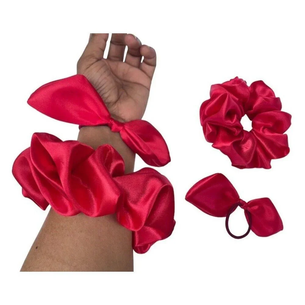 set of 2 New Satin Scrunchie Hair Tie Red